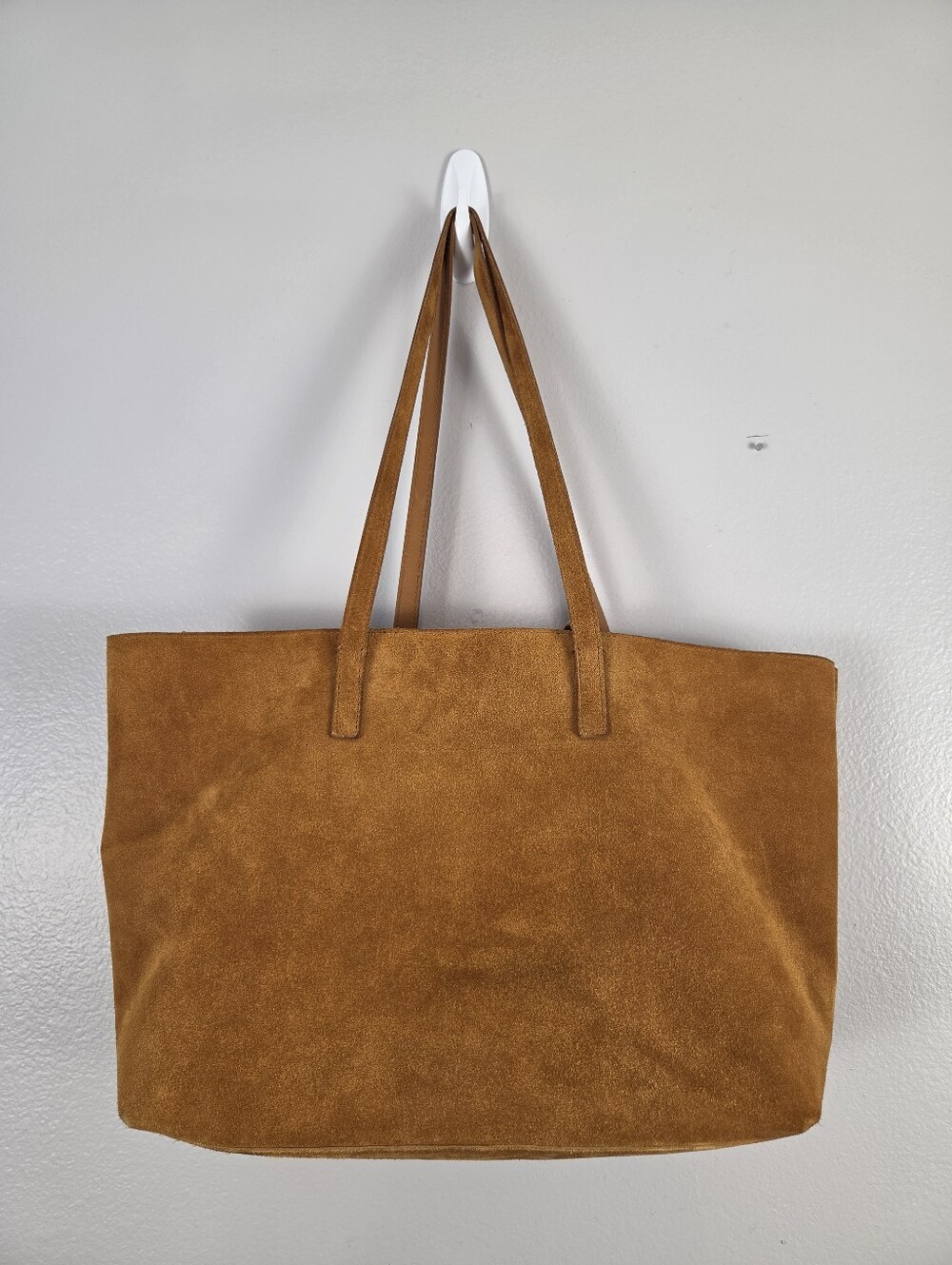 Madewell The Zip-Top Essential Suede Office Work Laptop Tote in Dark Camel Brown - Picture 5 of 15